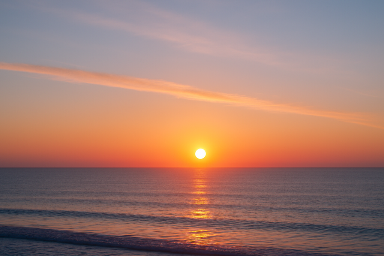 Alba sull’oceano con il Sole che sorge all’orizzonte, simbolo dell’Ascendente come punto di inizio e prima percezione del mondo.